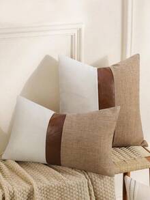 半件装农舍风格拼布抱枕套，沙发靠垫套（不含枕芯） - 彩色 - 查看 2