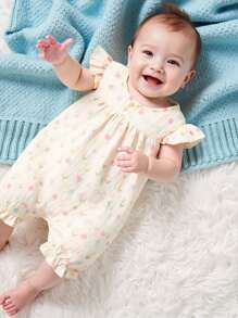 MommBaby Newborn Infant Ditsy Floral Round Neck Cap Sleeve Romper