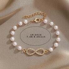 1 Pièce Mode Détail De Strass Symbole De L'infini Décor Perle De Faux Bracelet Perlé Pour Les Femmes Pour La Décoration Quotidienne