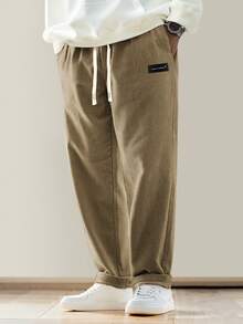 Hidkat Spring Autumn New Men's Corduroy Casual Pants, Solid Color With Drawstring Pockets, Breathable And Comfortable For Daily Activities - màu nâu - Xem 2