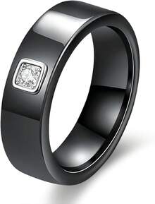 6mm White/Black Ceramic Rings Plus Cubic Zirconia For Women Comfort Fit Engagement Wedding Band Size 5-122025 - Black - View 1