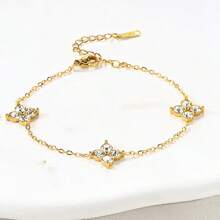 1 pièce Bracelet en acier inoxydable serti de strass à quatre feuilles de trèfle, convient pour le port quotidien des femmes