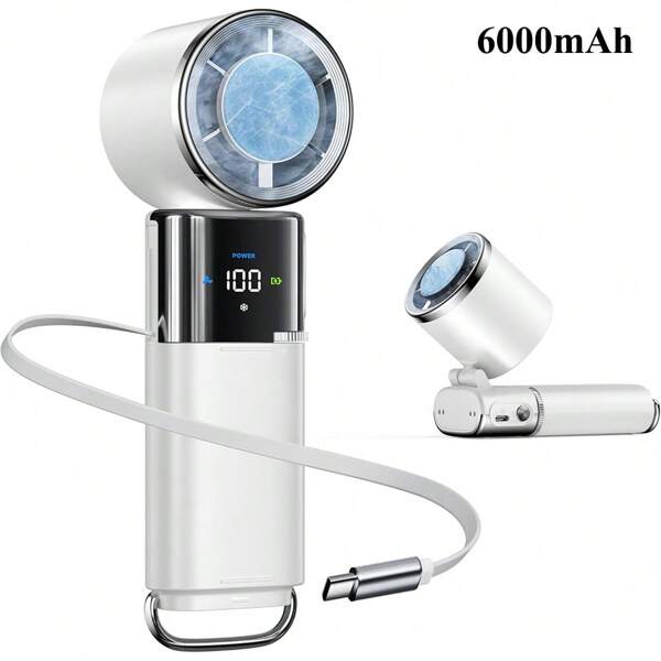 SULVGO Ultraportabler Halbleiter-Kühlventilator mit integriertem Verlängerungskabel und 6000-mAh-Großbatterie, kann jederzeit dein Handy aufladen, tragbarer Hochgeschwindigkeitsventilator zum Aufladen, vielseitiger 100-Stufen-Ventilator mit 11.000 U/min Luftstrom, faltbarer und tragbarer Ventilator geeignet für Zuhause, Reisen und Schule, Geschenk für Freund, Freundin oder beste Freunde