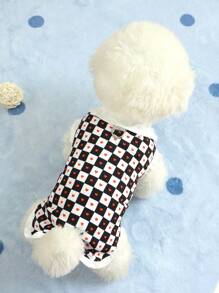 1 pieza Camisa con bloque de color transpirable, diseño de cuello y estampado de corazón, ropa para perros pequeños, argolla para correa, ligera para verano