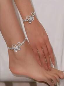 1 pièce Chaîne de cheville papillon en cristal, style européen et américain, sexy et à la mode, décoration pour les pieds