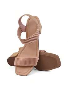 Women's Casual Sandals Thick Heel 5CM Elastic Straps Easy Fit Female Fashion - Rusty Rose - View 2