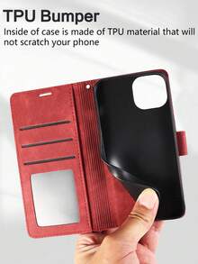 PU皮革基础款防摔手机壳，带信用卡槽，翻盖钱包式手机壳