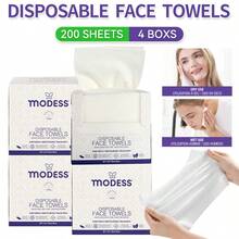 MODESS 2 Boxes (100 Sheets)/4 Boxes (200 Sheets) Of Thick And Ultra Soft Disposable Face Towels, Reusable Dry And Wet Facial Cleansing Wipes For Household Use, Suitable For Sensitive Skin, Effectively Removing Makeup, Cleaning And Travel Essentials - 4 Boxes (200 Sheets) - View 1
