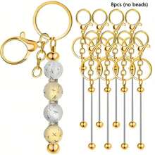 4/8/12/20pcs(No Beads) Beaded Key Chain Kits, Metal Blank Beaded Key Chain DIY Accessories, For Pendant, Jewelry Making, Gift