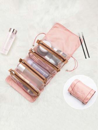 1PC Women's Portable Makeup Bag Large Capacity Travel Storage Bathroom Toilet Organizer Waterproof Bag,Makeup Bag,Cosmetic Pouch,Multi Functional Storage Bag,Roll Up Makeup Bag,Cosmetic Bag, Hanging Toiletry Bag