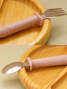 2pcs Customized Name Printed Silicone & Stainless Steel Children's Portable Cutlery Set - Multicolor - View 9