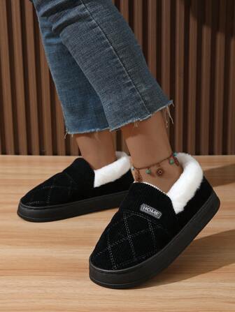 Höst/vinter manschetttofflor med heltäckande rem för män och kvinnor, halkfria, tjocka sular för inomhusbruk, parskor, för användning efter förlossningen