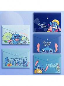 5pcs Cartoon A4 Size High Capacity Thick Storage Bag, Transparent Waterproof And Moisture-Proof Folder With Button Closure, Office & Student Stationery Organizer, Gift,Back To School,School Supplies