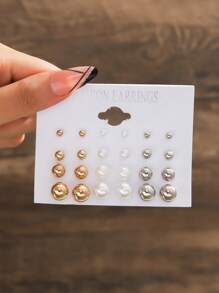 12 paires de boucles d'oreilles fantaisie à perles, couleurs or, argent, blanc, noir