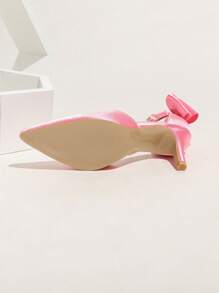 Spring & Autumn Pink Satin Bow Pointed Toe Ankle Strap High Heel Women Shoes