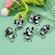 5 Peças Conjunto de Broches de Animal Cartoon Disney, Preto e Branco Capitão Mickey Mouse, Alfinete de Esmalte, Acessórios para Mochila, Roupas, Joias, Placas Metálicas, Presentes