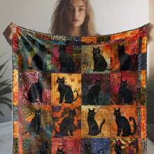 Couverture polaire vintage imprimée d'un chat noir, en mélange de polyester tricoté. Confortable pour toutes les saisons, convient pour le canapé, le lit, la voiture, le bureau, le camping, les voyages. Couverture douce et chaude, un cadeau idéal.