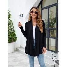 Newchoice Womens Casual Lightweight Long Sleeve Cardigan Soft Drape Open Front Fall Dusters (S-3XL) - Black - View 2