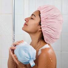 Gorro de Ducha Reutilizable para Mujeres, Gorro de Ducha Impermeable, Gorro de Baño Lavable con Banda Elástica para Cabello Largo, Trenzas (Rosa) - Gris - Ver 11