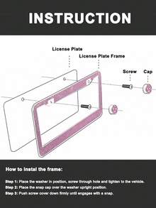 1个/2个装男女通用水钻车牌框，闪亮亮片车牌架，手工不锈钢车牌框，配闪亮水晶螺帽，黑色亮面车牌框 - 款式A - 查看 8