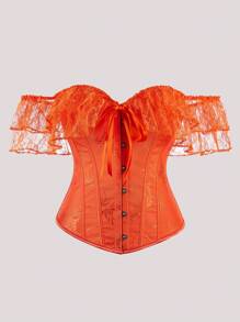 Women's Off Shoulder Jacquard Waist Corset Lace Strap Tops, Suitable For New Year Party, Valentine's Day, Holiday, Halloween Costume