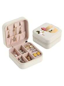 1pc Mini Floral Alphabet Jewelry Storage Box, A-Z Gold Letters, Portable Zipper Travel Jewelry Storage Box, Gift Box For Women, Multi-Function Jewelry Display Stand For Rings, Pendants, Earrings, Necklaces, Etc. - Suitable For Women, Mother, Girlfriend, Valentine's Day Gift Box.