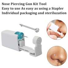 4 pezzi di Set monouso per piercing al naso con gemme incorporate - Operazione semplice e pratica per kit piercing al naso