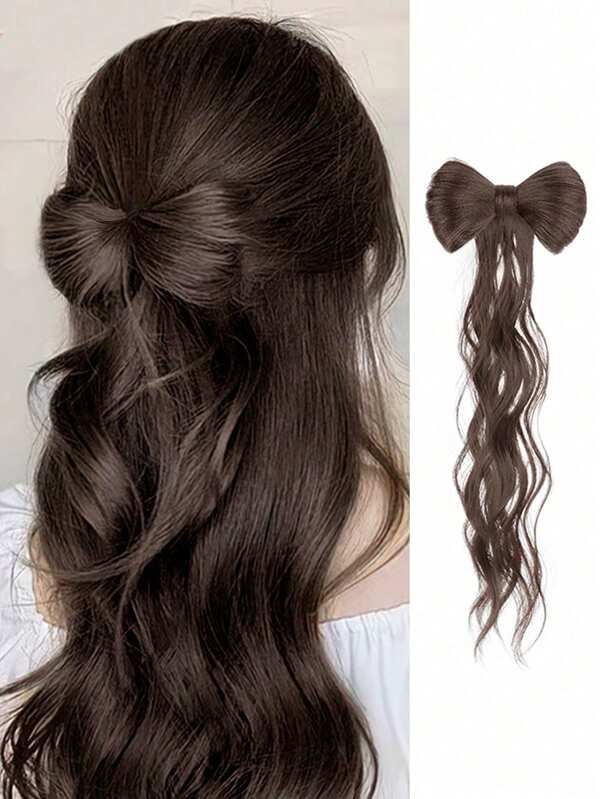 SHDanrtsey Extensión de cabello con media diadema de onda y cola de caballo sintética resistente al calor con lazo, cabello natural ondulado