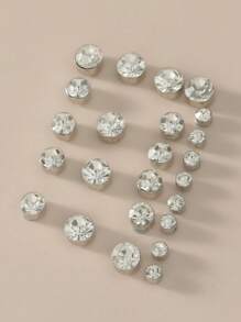 24pcs Magnetic Rhinestone Stud Earrings, Multi-Size, For Women Daily Wear