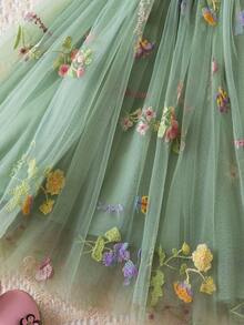Toddler Baby Girl Slip Dress Summer Flower Embroidery Tulle Princess Dresses For Birthday Party - màu xanh lá - Xem 6