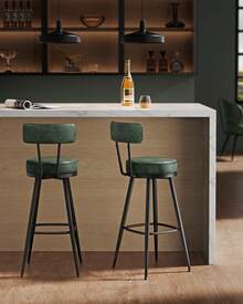 VASAGLE EKHO Colección - Juego de 2 Taburetes de Bar, Sillas Giratorias de Barra con Respaldo, Altura 76 cm, con Costuras, Moderno Siglo Medio, Verde Bosque - Verde Oscuro - Ver 4