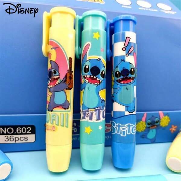 Disney 1pc/3pcs Disney Star Baby, Stitch Cartoon Eraser, Back-To-School Season Ballpoint Pen-Shaped Press Replaceable Core Eraser, Back-To-School Season Gift, Prize, Stationery Eraser,School Supplies,Back To School