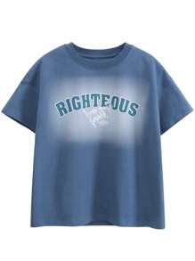 Big Kid/Teenager Versatile Letter Print Loose Fitting T-Shirt, Summer