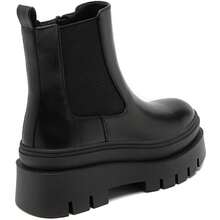 Women's Solid Color Pointed Toe Zipper Fashion Mid-Calf Boots With Buckle - Black - View 5