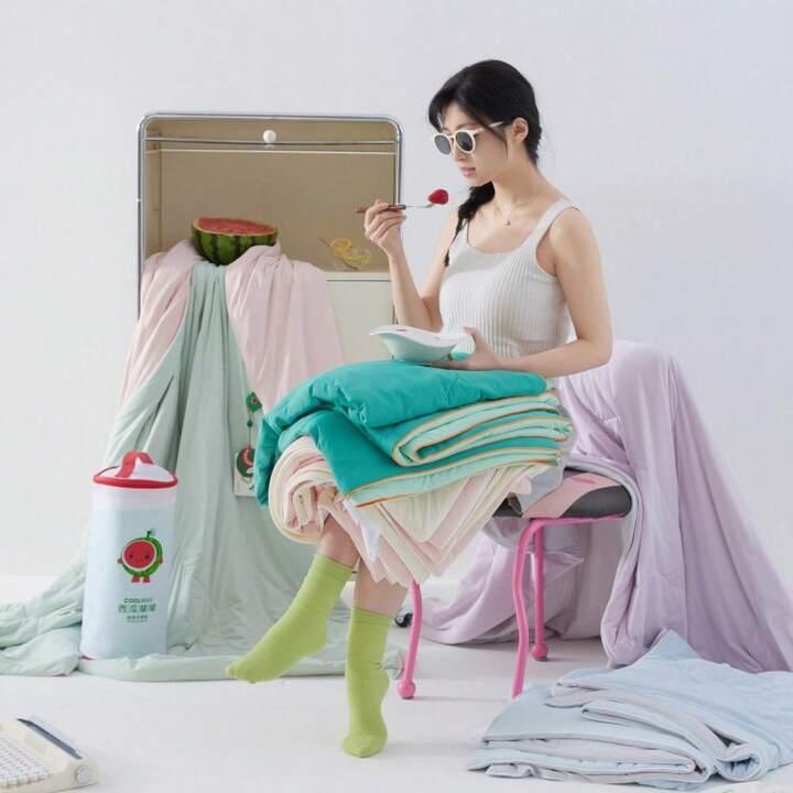 肌に優しい夏の刺繍入りアイスシルクサマークーラーキルト 洗濯可能 (D