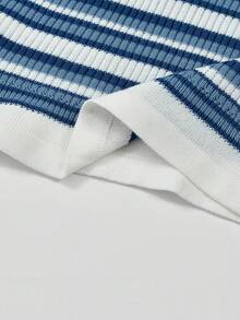 女士条纹字母印花短袖圆领T恤，二合一 - 圖片色 - 查看 5