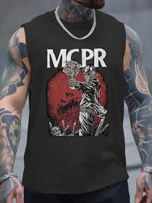 1pcs Skull Printed Men's Tank Tops Gothic Men's Casual Tank Tops 100% Pure Cotton Ideal Choice For Summer & Everyday Wear - Black - View 2