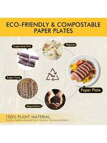 Platos de papel compostables de 10 pulgadas [paquete de 150], platos de papel desechables resistentes, hechos de fibras naturales de caña de azúcar, sin blanquear color marrón, redondos - Blanco - Ver 2