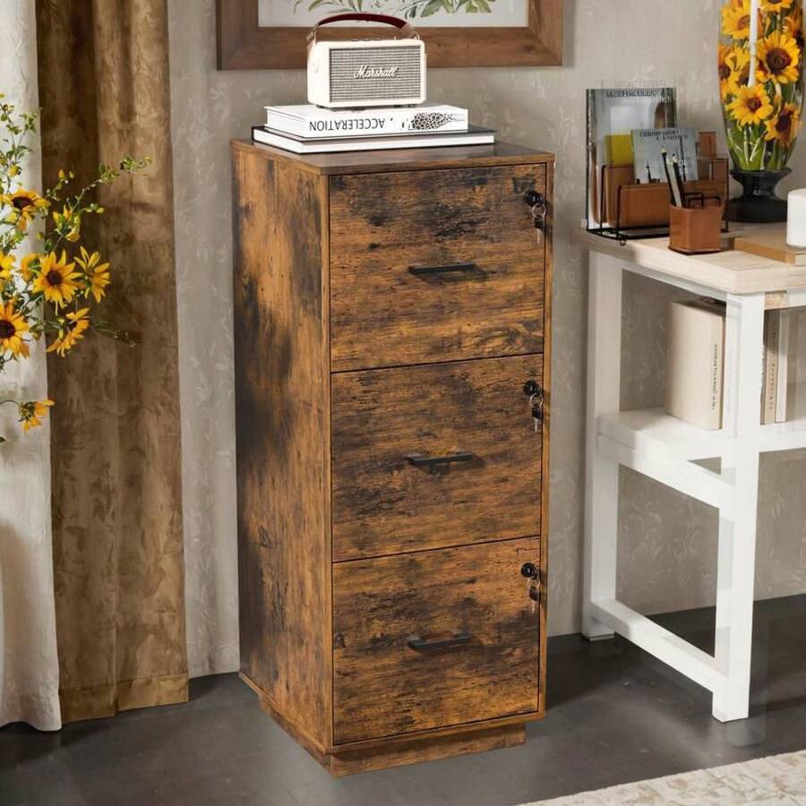 Karl Home 3-Drawer Brown MDF 15.35in. W Vertical File Cabinet - 1 - View 1