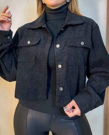 Women's Short Jacket – Urban Style With A Fashion Touch - màu đen - Xem 2