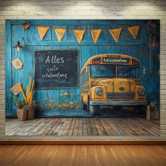 1 pièce Toile de fond en polyester pour photographie scolaire, motifs tableau noir et bus scolaire, sans électricité nécessaire, convient pour l'entrée, la chambre, le jardin, la décoration de fête de remise des diplômes et du Nouvel An, ainsi que pour les accessoires de photomaton