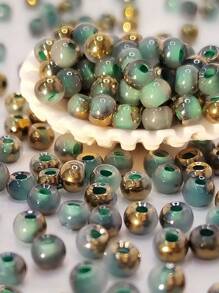 [Mitad Dorado Turquesa] Cuentas espaciadoras circulares de alta calidad de 20g y 4mm de mitad dorado y mitad turquesa, aptas para hacer joyas DIY como pulseras, aretes, collares. Múltiples colores disponibles de cuentas cerámicas semi, materiales para manualidades de joyería y cuentas sueltas circulares para hacer joyas a mano.