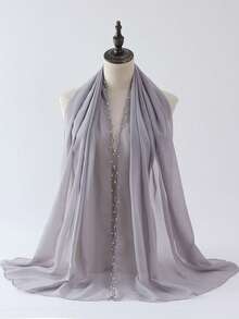 1pc-Pearls Beading Chiffon Hijab Scarf Woman Muslim Hijab Sweet Girl Hair/Headband Long Wraps Islam Turban Malaysian Headscarf - Multicolor - View 5