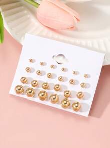 12 paires de boucles d'oreilles fantaisie à perles, couleurs or, argent, blanc, noir