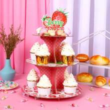 1pc Strawberry Cupcake Stand - Berry Sweet Birthday Party Decorations, 3 Tier Round Strawberry Themed Dessert Tower Stand, Cupcake Holder Stand For Sweet One Birthday Party Decorations