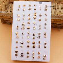 36 Paar minimalistische, kreative, personalisierte, winzige, goldfarbene, zufällig gemischte Stil Kunststoff Ohrstecker Set, hypoallergen - Gold - Übersicht 5