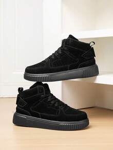 (Runs Small) Women's Retro Khaki Lace-Up High Top Skate Shoes, Simple Versatile Outdoor Hiking Plus Size Sneakers - Black - View 9