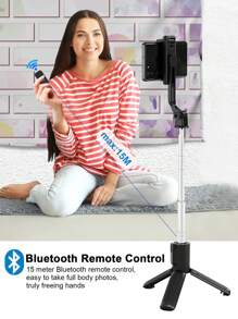 Palo de selfie inalámbrico Bluetooth STICKMAG de 74CM/29.1in, equipado con luz de belleza LED de tres velocidades ajustables, trípode giratorio de 360° de acero inoxidable antivibración, para sujetar en mano o de pie, compatible con iPhone 16 15 14 13 12 11e/Max/Pro/Xs/Xr/X/Plus y Galaxy S25/S24/S23/S22Ultra