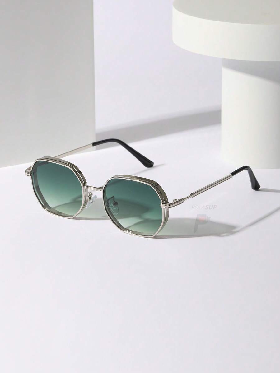 015068863-0009-SX2358 1pc Men Summer Metal Geometric Multi-Polygon Fashion Glasses, Fashion Street Style Eyewear, Suitable For All Seasons, Sunshiny Days, With Thick Frame And Ventilation Holes, Randomly Included PU Glasses Case Or Paper Box