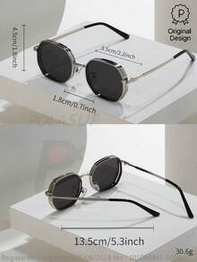 015068863-0009-SX2358 1pc Men Metallic Geometric Polygon Fashion Glasses, Fashion Street-Style Eyewear, Suitable For Indoor/Outdoor Wear, All Season, Thick Frame With Ventilating Holes Design, Comes With PU Glasses Case Or Paper Box (Random) - Bạc - Xem 4